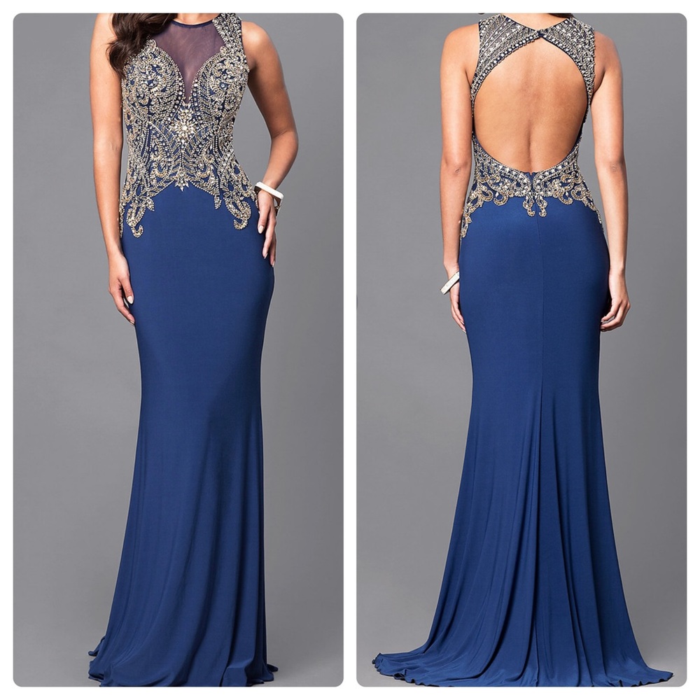 Embellished Bodice Long Gown with open back